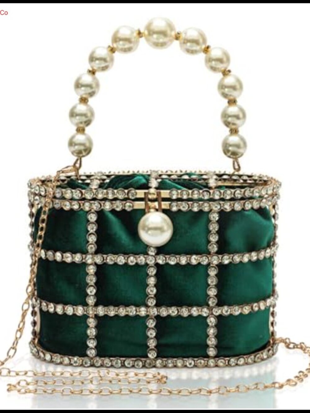 Sparkly Rhinestone Clutch Evening Bag Pearl Handle Wedding